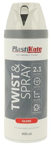Plasti-Kote Twist & Spray Gloss White Paint 400ml – High-Gloss Finish, Quick-Dry, Durable Spray for Indoor & Outdoor Surfaces – Ideal for DIY, Furniture & Home Décor Projects