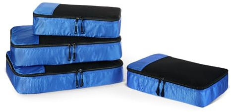 Amazon Essentials Ensemble de 4 Cubes de Rangement, Organisateurs de Voyage avec Double Fermeture Éclair, Dessus en Maille, Polyester, 2 Taille M/2 Taille L, Bleu (Anciennement Amazon Basics)