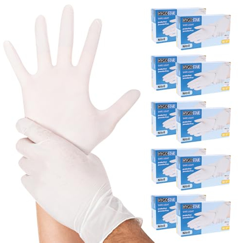 FRANZ MENSCH 1000x Hygostar Einweghandschuhe Safe Light, Einmalhandschuhe Größe XL, reißfeste Nitrilhandschuhe, puderfrei, latexfreie Gummihandschuhe, Handschuhe Einweg, Weiß in XS, S, M, L, XL & XXL