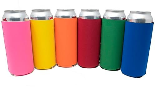 TahoeBay 16oz Can Sleeves (6-Pack) Neoprene Beer Coolies - Blank Tall Energy Drink Coolers - Compatible with 16 Ounce Cans (Multicolor)