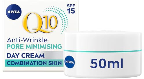 NIVEA Q10 Anti-Wrinkle Pore Minimising Extra Light Day Cream SPF15 (50ml), Anti-Wrinkle Moisturiser with Light Texture, Pore Minimising Cream with UVA/UVB Protection