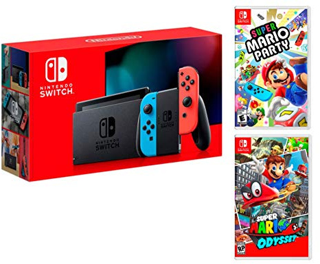 Nintendo Switch Rouge/Bleu Néon 32Go Pack [Nouveau modèle] Super Mario Party + Super Mario Odyssey