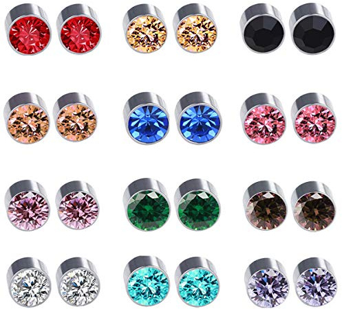 Spiritlele 12 Pairs Colors Crystal Magnetic Earrings Fake Stud Earrings Clip on Non Piercing Earrings Set (12 colors)