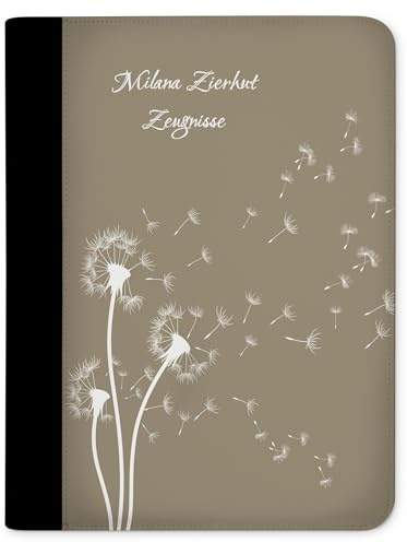 CreaDesign Zeugnismappe A4 mit Namen personalisiert – Pusteblume Beige – für Mädchen – Dokumentenmappe Schule ohne Klarsichthüllen