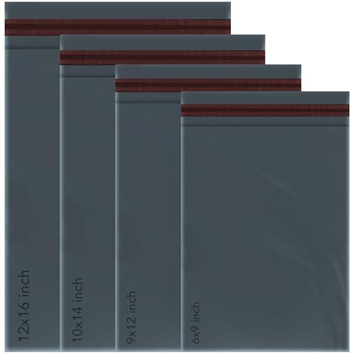 100 Mixed Mailing Poly Postal Self Seal Bags 4 Sizes 25 from Each iSOUL Small to Large Mailing Bags Postage Packaging Assorted Mailers Posting Shipping Post Parcel Package Bags (Black/Grey)