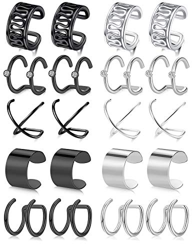 AceFun 10 Paare Ohr Manschette Ear Cuff Silber schwarz 18G Chirurgenstahl Ohr Fake Piercing Helix Knorpel Clip auf Ohrringe Nicht Piercing Knorpel Ohrringe für Damen Mädchen