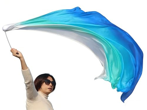 Winged Sirenny Seidenschleier Poi Bälle mit Tuch 180cm für Bauchtanz, Flow Art, Bühnenperformance, Anbetung & Spiel, Handgefärbt Leichter Seidenstoff & Edelstahlkette, 1 Stück