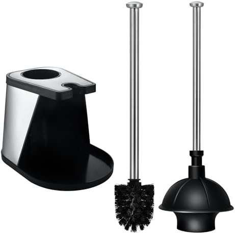 ToiletTree Products Modern Deluxe Freestanding Toilet Brush and Plunger Combo (Black - 7.5 x 9 x 20.5)