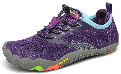 SAGUARO Barefoot Zapatillas de Trail Running Niños Niñas Minimalistas Zapatos de Deporte Antideslizantes Calzado Descalzos para Fitness Correr Montaña Senderismo Agua, Morado, 31 EU