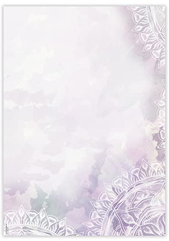 Designpapier Mandala DP847 – 50 Blatt Briefpapier – Hochwertiges Motivpapier Geburtstag, Einladung, Brief, Jubiläum, Liebesbrief, Aquarell – Laser- & Inkjetdrucker geeignet – Druckerpapier A4 90g/m²