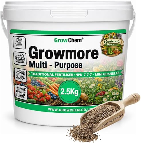 Grow Chem Growmore (2.5KG Bucket) All-Purpose Plant Food Outdoor Fertiliser | NPK 7-7-7 Plant Feed Granules - Balanced Fertiliser for Plants & Soil Improver - Boosts Plant Growth, Flowers, Fruits and Veg