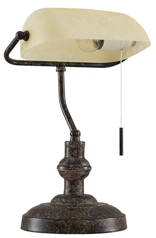 Lindby Tischlampe Profina (Retro, Vintage Antik) in Braun aus Metall (1 flammig E27) - Tischleuchte Schreibtischlampe Nachttischlampe Arbeitszimmerleuchte
