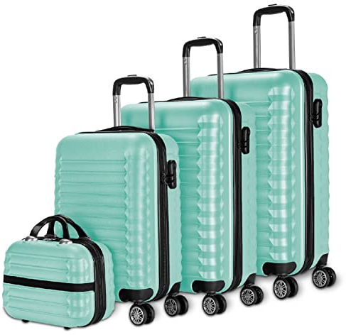 NUMADA - Gepäck-Set und Kulturbeutel 4 Stück Minzgrün, groß 75cm, mittel 63cm, klein 53cm und Kulturbeutel, ABS, starr, widerstandsfähig, 4 Doppelräder, leicht, seitliches Kombinationsschloss