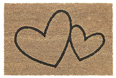 Relaxdays Fußmatte Kokos, Herz Motiv, Fußabtreter 60x40cm, wetterfest, Schmutzfangmatte innen & außen, Natur/schwarz