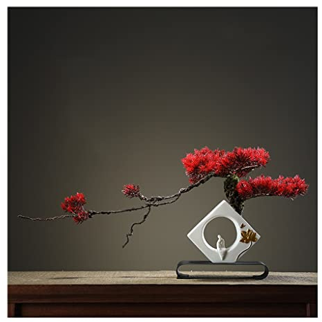 TOMYEUS Kunstpflanze Simulation Kiefer Nadeln Zypresse Pflanzen Künstliche Bonsai Gefälschte Pflanze Topf Home Badezimmer Wohnzimmer Bauernhaus Indoor Outdoor Künstlicher Bonsai-Baum (Color : Rot)