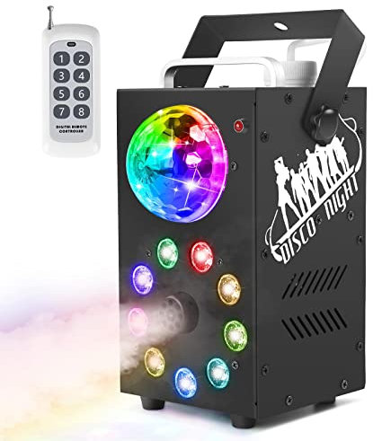 琛胜 Machine à Brouillard, Machine à Fumée 700 W avec Boule Disco Et 9 Lumières Colorées LED, Pulvérisation 2000 Cfm, Télécommande, Parfaite pour Mariage, Halloween, Fête Et Effet De Scène.