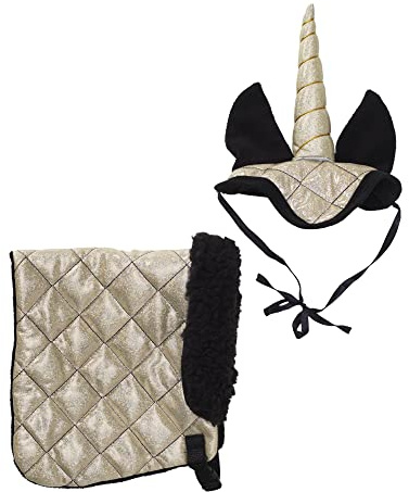 Panduro Hobby Horse Magisches Goldenes Einhorn Steckenpferd-Set, Glitzernde Decke, Funkelndes Horn und Stilvolle Kapuze für Steckenpferde, Gold & Glitzer