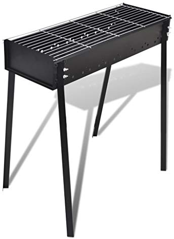 Campinggrill Holzkohle Stahl Gerüst für 2-4 Personen, Grillrost BBQ Grill Säulengrill Standgrill Kohlegrill Barbeque Quadratisch für Camping, Outdoor, Reise, Festival, Picknick, Schwarz