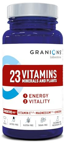 GRANIONS 23 VITAMINES, MINERAUX, PLANTES ENERGIE | 150 µg d'IODE 100% des AR | Vit A B C D3 E + oligoelements Zinc Magnesium Selenium + Ginseng | 90 comprimés | Format ECO 3 mois | Made in France