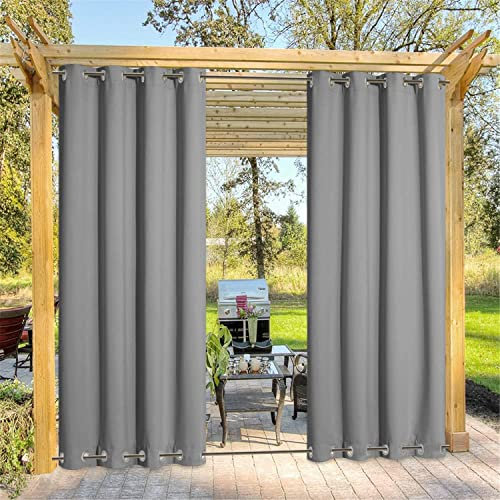LINGKY Outdoor Vorhang Wetterfest mit Ösen Oben und Unten, Blickdicht Wasserdicht Outdoor Gardine 1 Stück für Garten Terrasse Pavillon Veranda Balkon (1 Stück | 132X308cm(B X H),Hellgrau)
