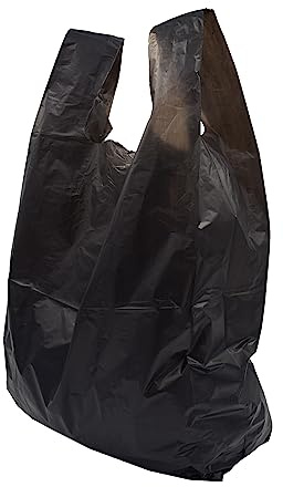 Sunrise Packaging 100 x Heavy-Duty Large BLACK Plastic Carrier Bags -11 x 17 x 21 - Durable Reusable Easy Transport Vest Style Bags for Groceries Shopping, Gifts, Supermarkets.