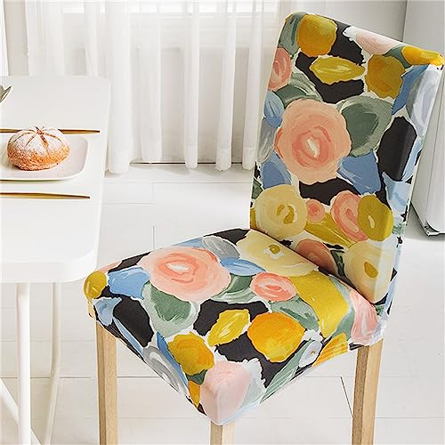 NCWANG Stuhlhussen Stretch 4er Set Bunte Blume Stretch Stuhlbezug Stuhlhussen,Hussen für Drucken Stuhlbezug Elastisch Abnehmbarer Dekoration Stuhlbezug für Küchenstühle,Hotel,Bankett,Party Deko