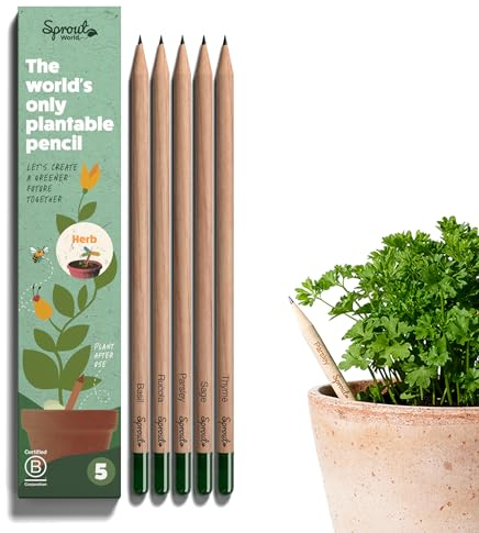 SproutWorld-Bleistifte | Herb-Edition | Pflanzbare Graphit-Bleistifte mit Kräuter- und Gemüsesamen |Umweltfreundliches Bio-Holz | 5 Stck.