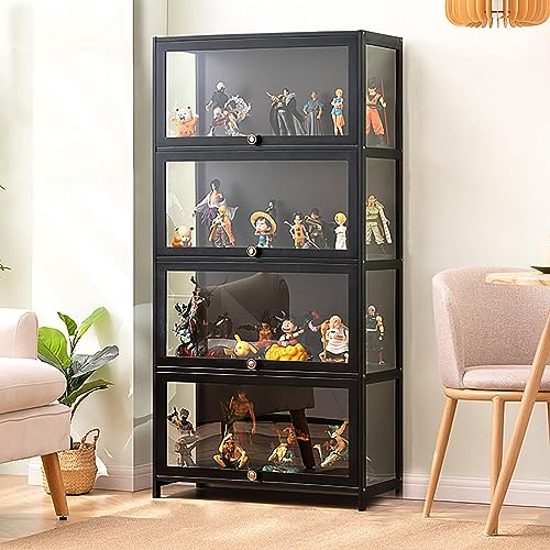 ZMHPLKH glasvitrine vitrine vitrinenschrank sammlervitrine hergestellt aus natürlicher Bambusrahmen Flip-Schranktür-Design, versiegelt und staubdicht, mehrere Größen