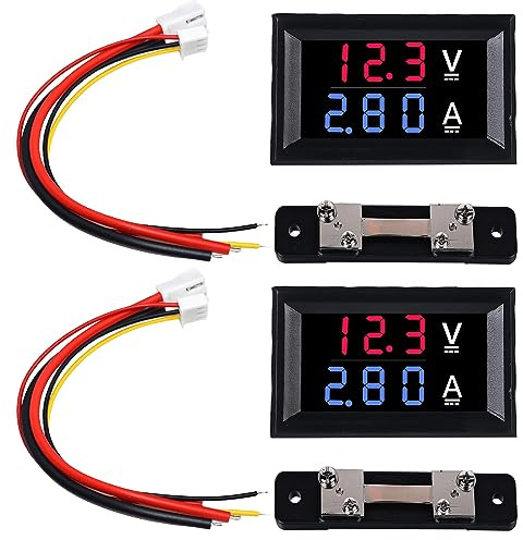 2 voltímetros digitales LED de 0,28 pulgadas, DC 0-100 V, 50 A, amperios con derivación, LED doble indicador de color rojo y azul, detector de voltaje, amperios, multímetro, medidor de corriente,