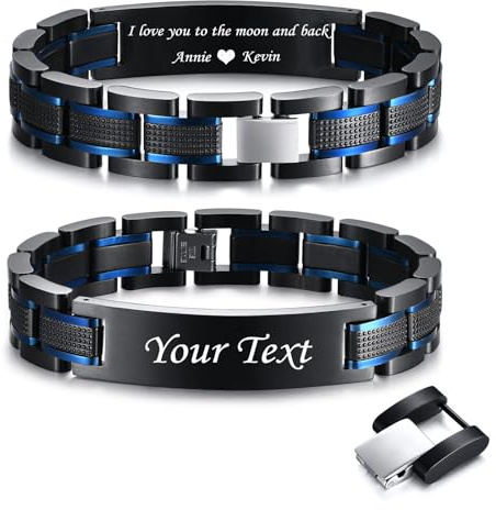 Armband Herren Schwarz Papa Personalisiertes : Geschenk Armkette Edelsathl 21.5cm Gravur Männer Glieder armbänder Junge Schmuck für Dad Geburtstagsgeschenk Vatertagsgeschenk
