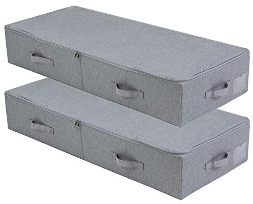 Amonsen 2er-Pack, 100X 43X 18cm Unterbett-Aufbewahrungskörbe für Schuhe, Pullover, Bettwäsche, Spielzeug usw. im Schlafzimmer, Wohnzimmer, Wohnmobil, Kleiderschrank, Schrank, Dunkelgrau