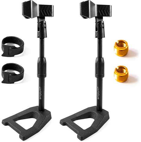 Simplurfi 2 Pack Desktop Mic Stand with Mic Clip, Adjustable Table Microphone Stand, 5/8” to 3/8” Metal Adapter, Heavy Weighted Base, for Blue Yeti Snowball Spark Fifine K669 AT2020 Shure SM58 SM57