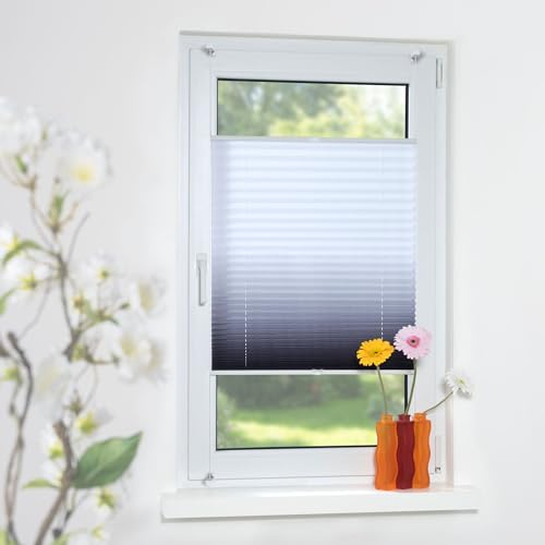 Bedrucktes Klemmfix-Plissee mit Farbverlauf, Lichtschutz, Sichtschutz, verspannt, ohne Bohren oder Schrauben, Breite: 80 cm/Länge: 130 cm, anthrazit