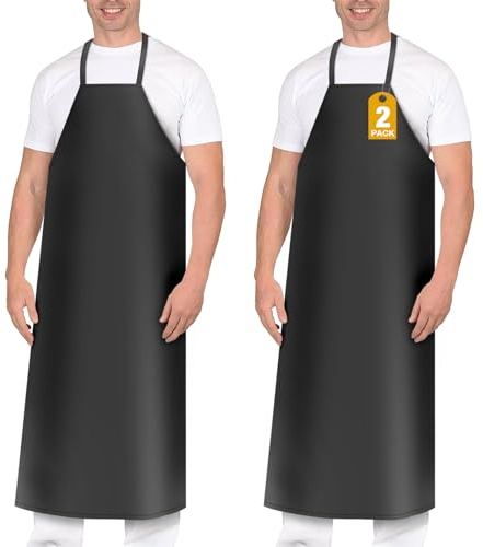 OGIMA Waterproof Rubber Vinyl Dishwashing Apron - 44 Chef Chemical Resistant Work Aprons, Durable and Non-Cracking Leather Extra Long Design Heavy Duty, Suit for Men Women Lab Butcher Cooking 2Pack