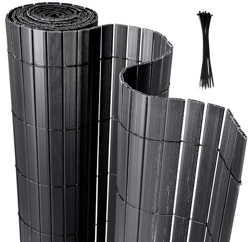 Yakimz PVC Sichtschutzmatte, Sichtschutzzaun Bambus Sichtschutz Balkonsichtschutz, Wetterfest UV-beständig für Garten Balkon und Terrasse, 180 x 500 cm Windschutz, Anthrazit