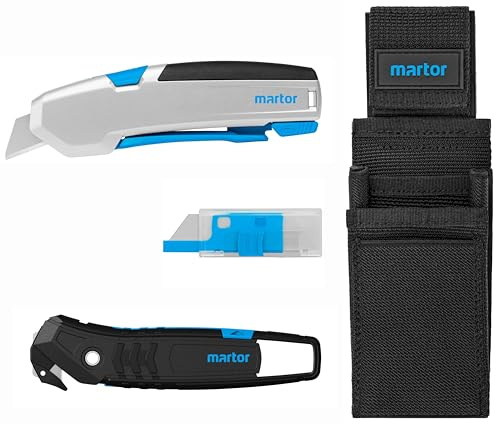 MARTOR SECUPRO 625, Cuttermesser, Messerset, SECUMAX 350, Ersatzklingen | Robuste Gürteltasche, Autom. Klingenrückzug, Aluminium, verdeckte Klinge, Karton & Folie, Logistik, No. 992202.09