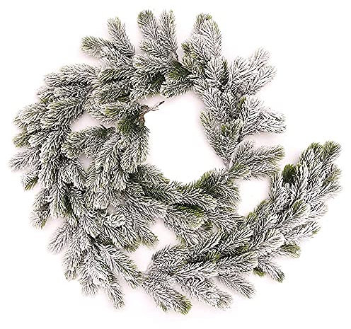 dieyyuca Lange KüNstliche Schnee Kiefern Zweige Weihnachten Girlande mit Schnee Dekorationen mit Kiefern Haus TüR Schnee KräNzen