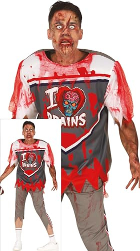 FIESTAS GUIRCA Déguisement de quadrillage zombie pour homme - Uniforme d'école secondaire de football américain de rugby - Déguisement d'Halloween pour homme Taille M