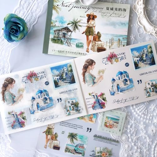 20 Blätter Scrapbooking Stickers Arpaper Landschaft Scrapbook Aufkleber Zubehör Set für Bullet Journal,Journaling,Tagebuch,Scrapbooking,Fotoalbum,Reisen nach Hawaii,Griechenland