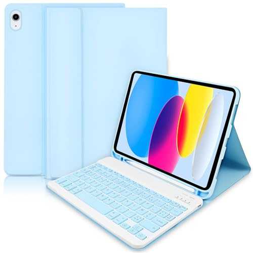 Lupxiu Coque Clavier pour iPad 10eme Generation 10.9 2022/ (A16) 11eme Generation 11'' 2025- Coque Clavier Amovible sans Fil pour iPad 2022 10e génération/2025 11e génération- Bleu