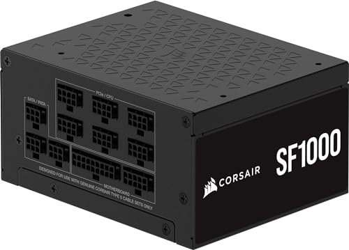 CORSAIR SF1000 (2024) Fully Modular Low Noise 80 PLUS Platinum ATX Power Supply – ATX 3.1 Compliant – PCIe 5.1 Ready – SFX-to-ATX Bracket Included – Black