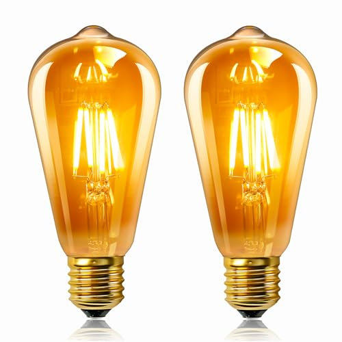 2 Stück E27 LED 4W Edison Vintage Glühbirne 230V, ST64 Vintage Licht Bernstein Glas, Ersetzt 40W Glühlampen, Warmweiß 2200K, 400LM, Nicht Dimmbar, Nostalgische Dekoration für Zuhause, Café, Bar