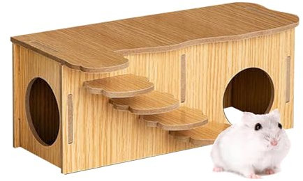 Helweet Hamster Haus Holz, Meerschweinchen Haus, Mehrkammernhaus, Hamster Eckhaus, Hamster Zubehör, Geeignet für Hamster zum Essen, Schlafen und Spielen, für Hamster, Zwerghamster, 27 x 14 x 10.5cm