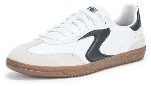 Skechers Damen Hotshot Kickoff Sneaker, White Duraleather Leather Black Trim, 39 EU