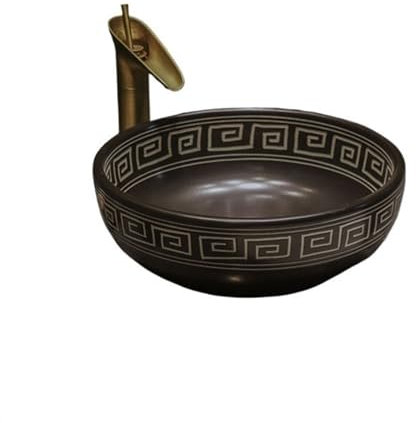 yixinzi-2024 Waschbecken Art Rundes antikes Keramik-Handwaschbecken, hochwertiges Badezimmerwaschbecken, Badezimmerwaschbecken, Einzelwaschbecken (42 x 42 x 15 cm) Aufsatzwaschbecken