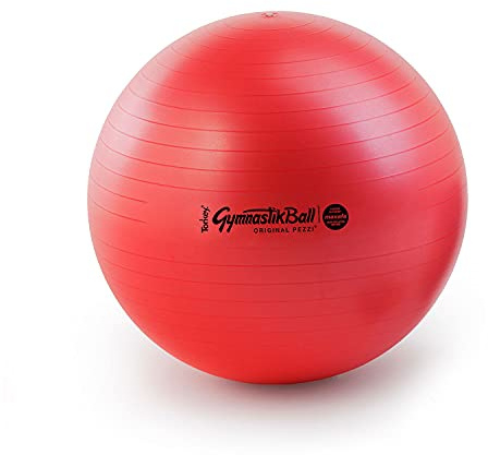 PEZZI Gymnastikball Maxafe Sitzball Ø 65 cm Rot | Sitzball mit Burst-Proof-System, belastbar bis 400 kg, für Therapie, Sport und Büro