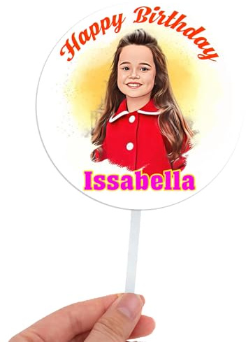 Craft Cart Personalized Cartoon Round Birthday Acrylic Cake Topper Turn Your Photo into a Custom Cake Decoration