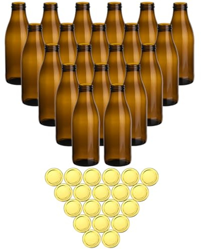 gouveo Set di 20 bottiglie di succo da 1000 ml, anticate con tappo a vite, colore oro, bottiglia di vetro marrone da 1 litro con chiusura TO48, bottiglia vuota da riempire (SFA1000G)