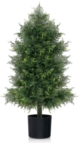 RELAX4LIFE 114 CM Albero Artificiale, Pianta per Interni con Foglie Sempreverdi, Tronco Naturale, Viti Finte, Base Stabilizzata in Vaso, Albero di Ortensie Finto