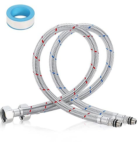 FHBHJNATC 2 Stück Flexschlauch 3/8 Rostfreie Stähle, Schlauch für Wasserhahn 80 Zentimeter, Panzerschlauch 3/8 Zoll, Geeignet für Küchen, Bäder, Wasserhähne für Warmwasserbereiter usw